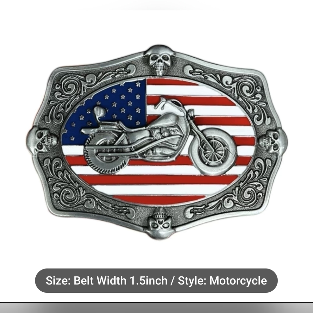 New Motorcycle Belt Buckle American Flag Biker Patriotic USA Skull, T3MISB1E